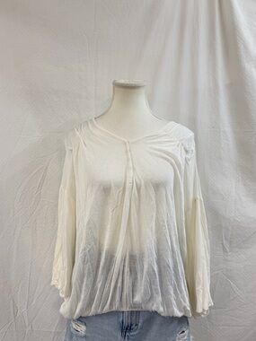 Free People White Button-Front Peasant Blouse